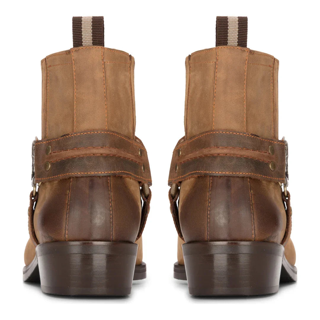 Mens Western Cowboy Tan Boot Vintage Square Toe Country Hunting Hiking Real Leather Riding Bikers