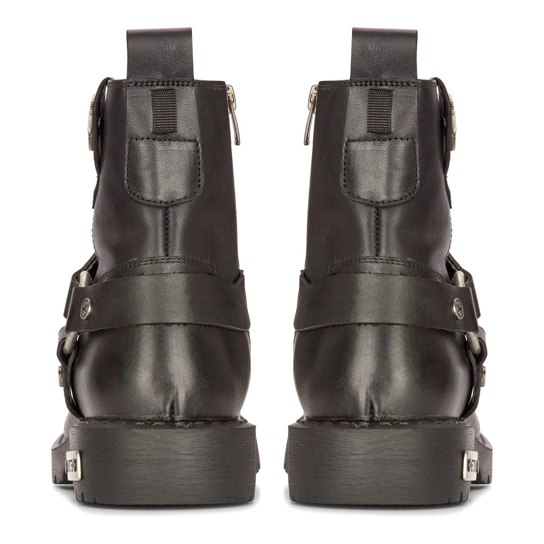 Mens Black Leather Motorcycle Boots Western Rock Punk Metal Toe Ankle Boot