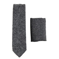281 - Men's Grey Herringbone Tweed Wool Tie & Handkerchief 2"