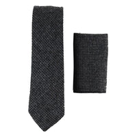 281 - Men's Charcoal Herringbone Tweed Wool Tie & Handkerchief 2"