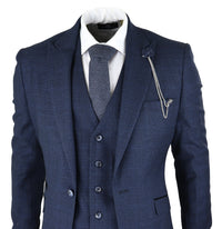 Cavani Connall - Men's Navy-Blue Check Vintage Suit