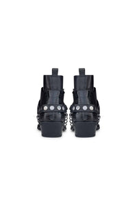 Mens Real Leather Cowboy Boots with Chain