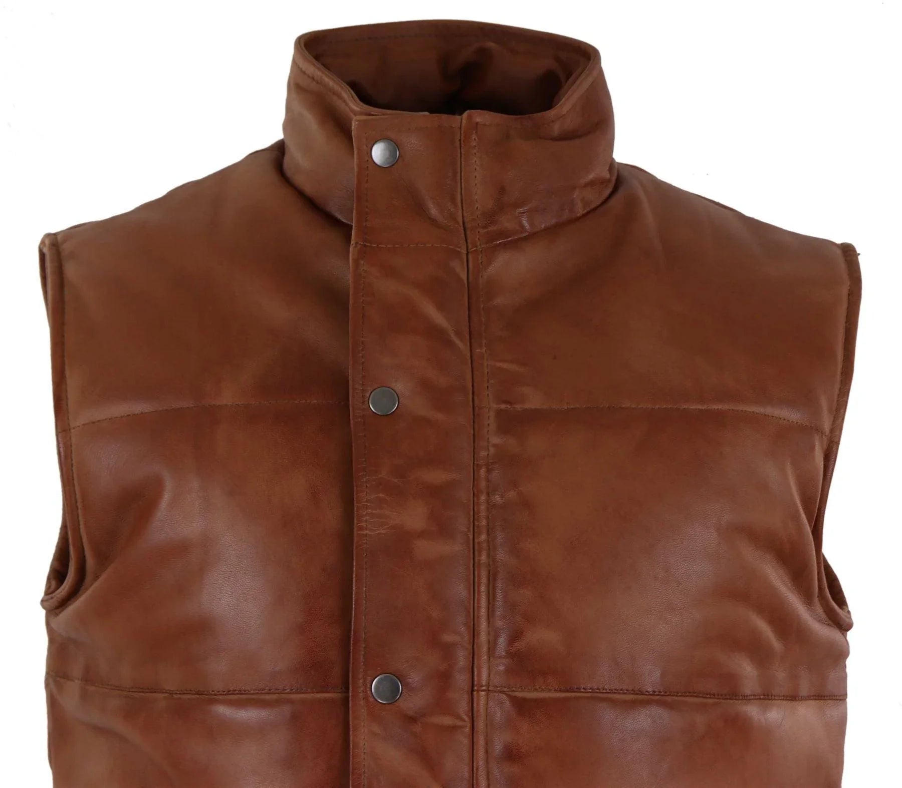 Mens Real Leather Waistcoat Gilet Quilted Puffer Design Warm Zip Casual Tan