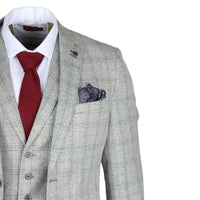 Andrew Men's 3-Piece Grey Checked Slim Fit Suit with Red Accents