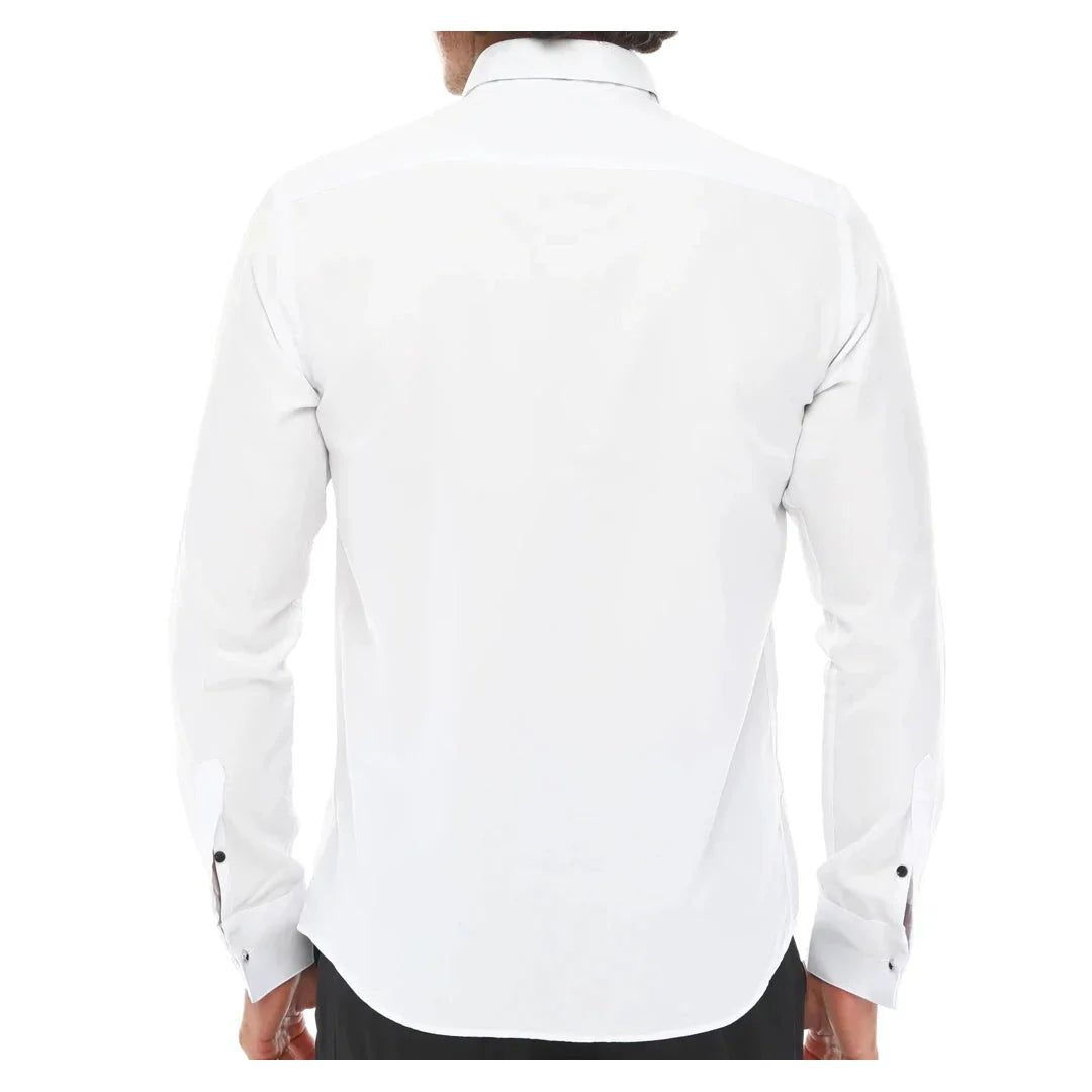Men's Wing Collar Shirt Tuxedo White Black Piping Double Cuff Dinner Classic