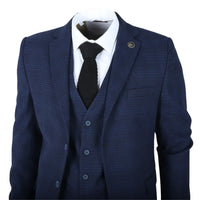 IM10 - Men's 3 Piece Navy Blue Check Suit