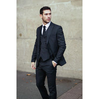 IM1 Men's Classic Black Plain Tailored Fit 3-Piece Suit