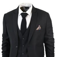 IM1 Men's Classic Black Plain Tailored Fit 3-Piece Suit
