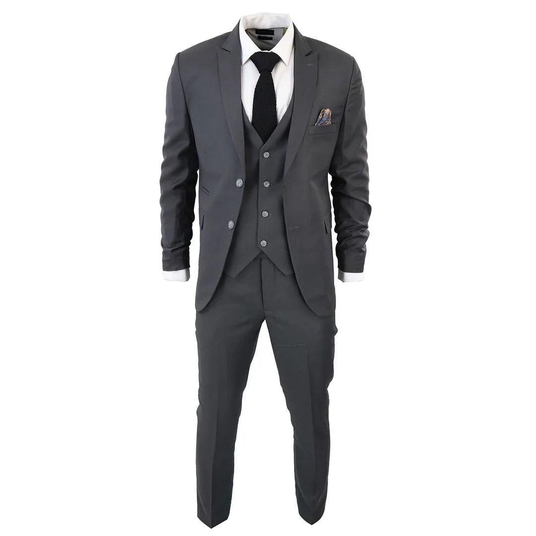 IM1 Men's Classic Charcoal Plain Tailored Fit 3-Piece Suit