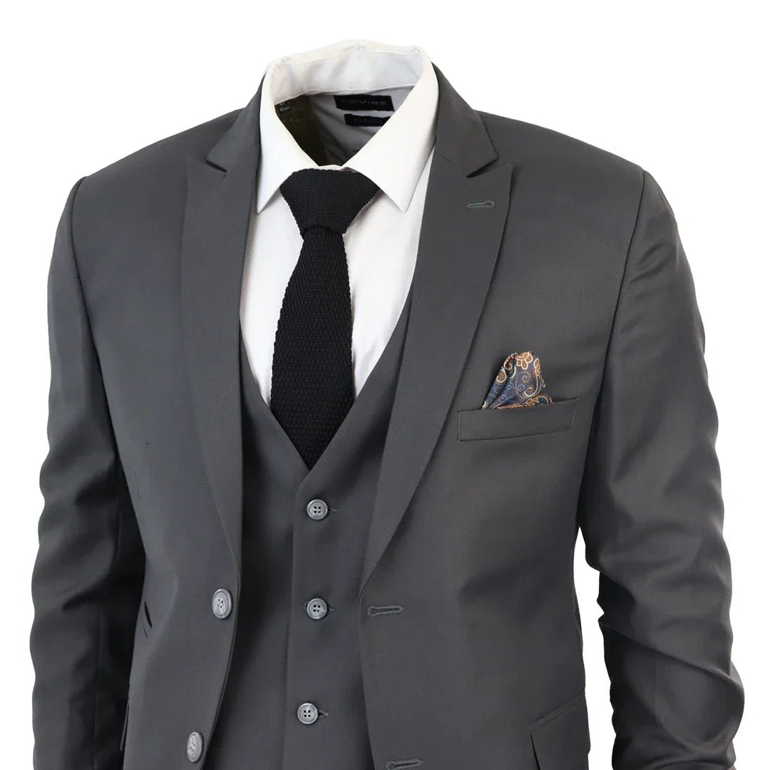 IM1 Men's Classic Charcoal Plain Tailored Fit 3-Piece Suit