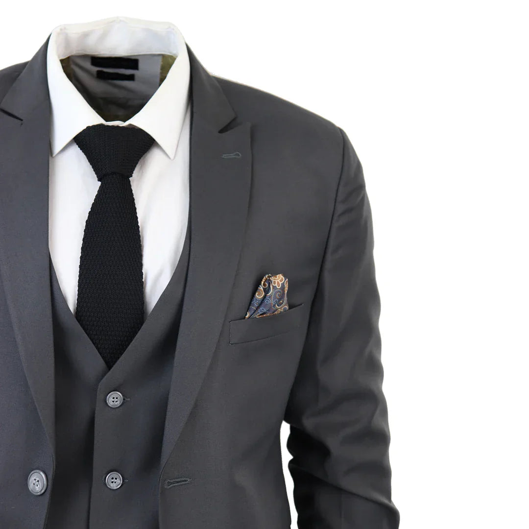 IM1 Men's Classic Charcoal Plain Tailored Fit 3-Piece Suit