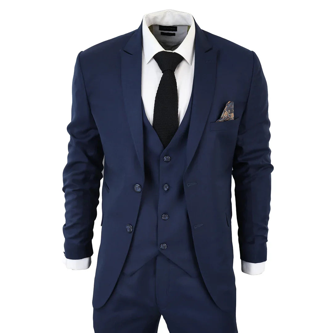 IM1 Men's Classic Charcoal Navy Tailored Fit 3-Piece Suit