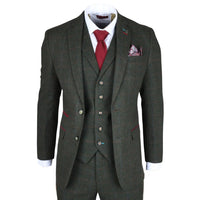 Joshua Men's 3-Piece Green Tweed Slim Fit Suit