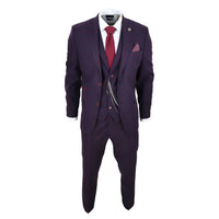 Men's 3 Piece Suit Wool Tweed Plum Wine Check 1920s Gatsby