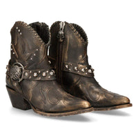 New Rock WSTM004-S1 Brown Leather Cowboy Western Pointed Boots Vintage Stud