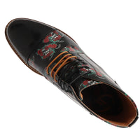 Adam - Men's Black Floral Skull Print Leather Oxford Boots