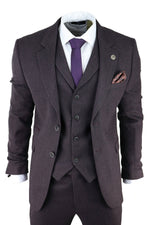 Men's Plum Herringbone Tweed 3 Piece Suit