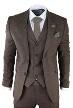 Men's Brown Herringbone Tweed 3 Piece Suit