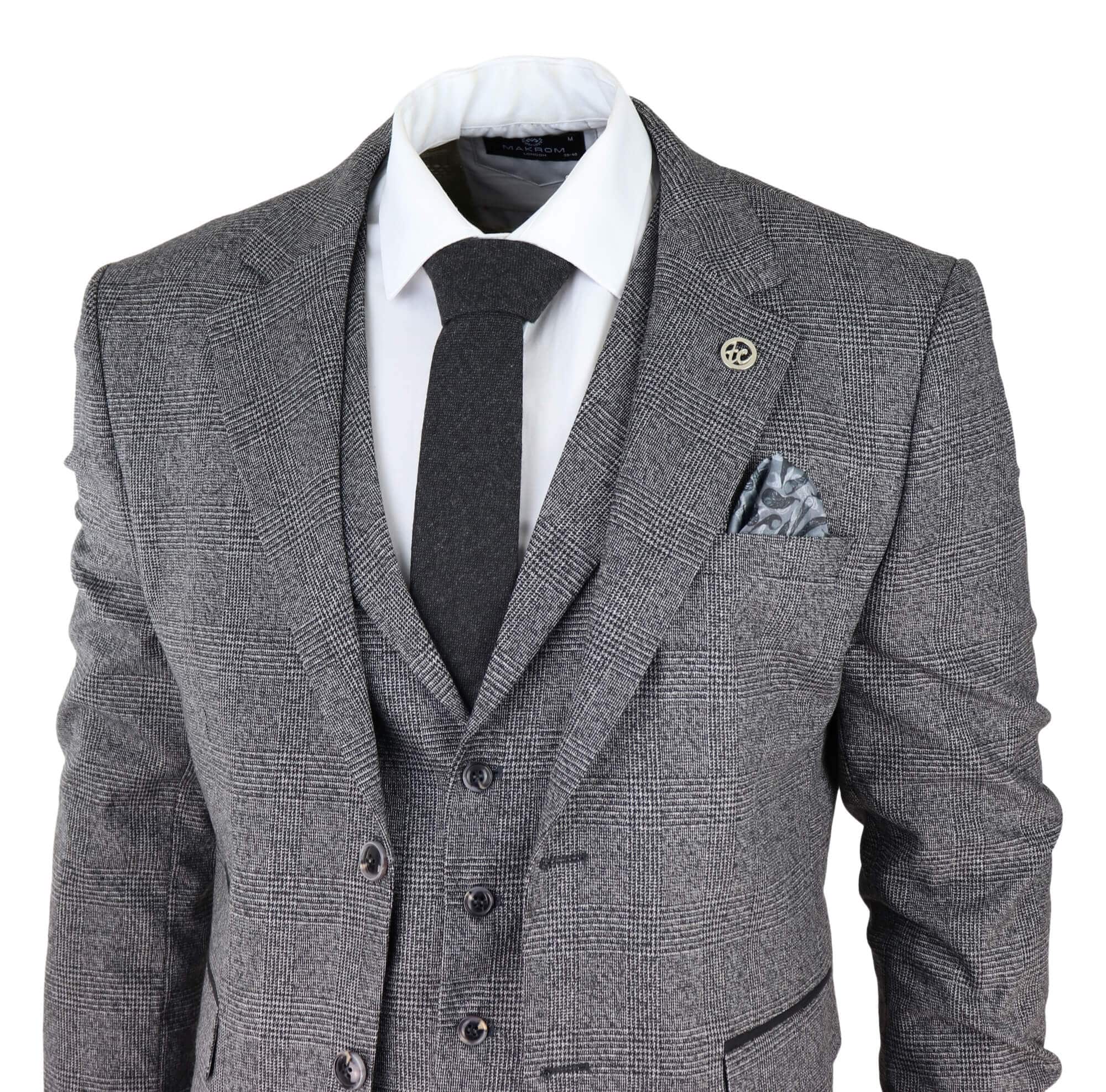 Men's Grey Glen Check 3 Piece Suit