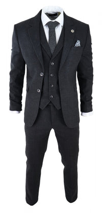 Men's Black Glen Check 3 Piece Suit