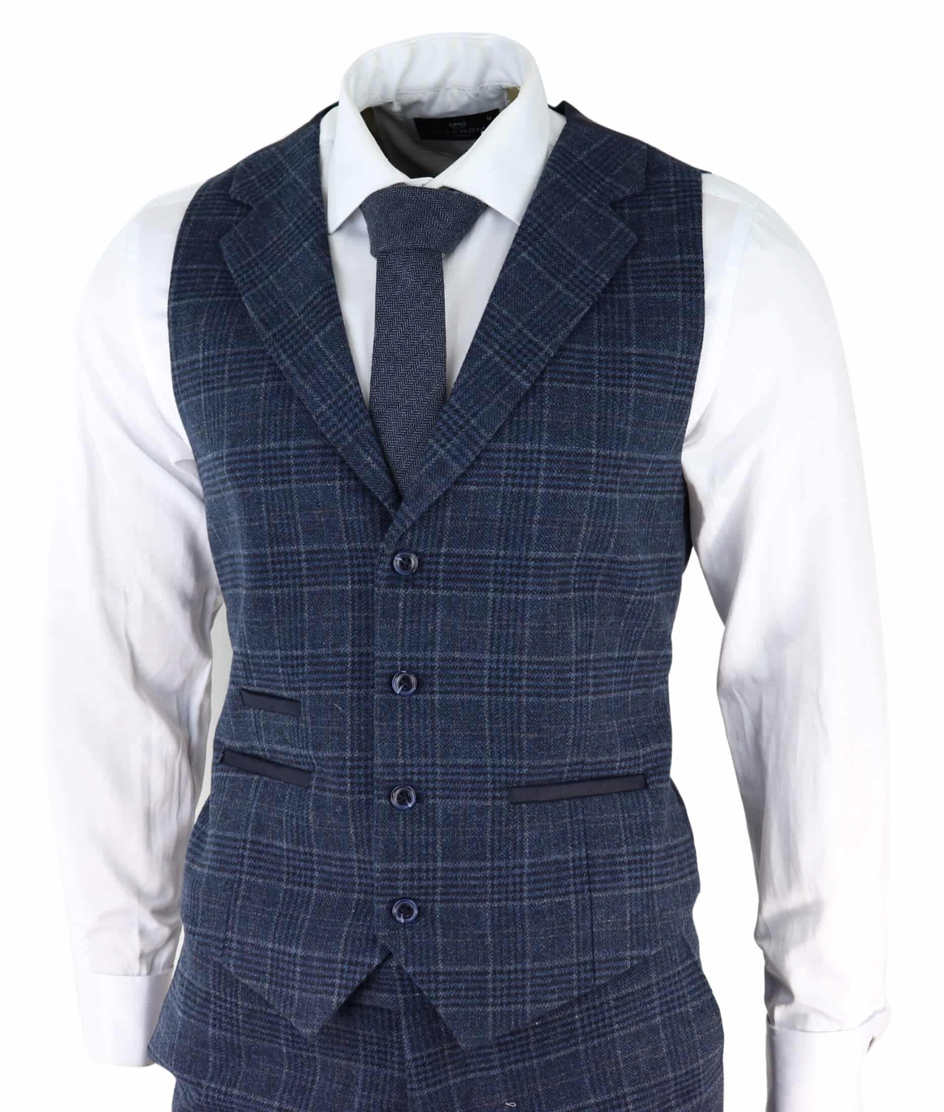Men's Blue Tartan Check 3 Piece Suit