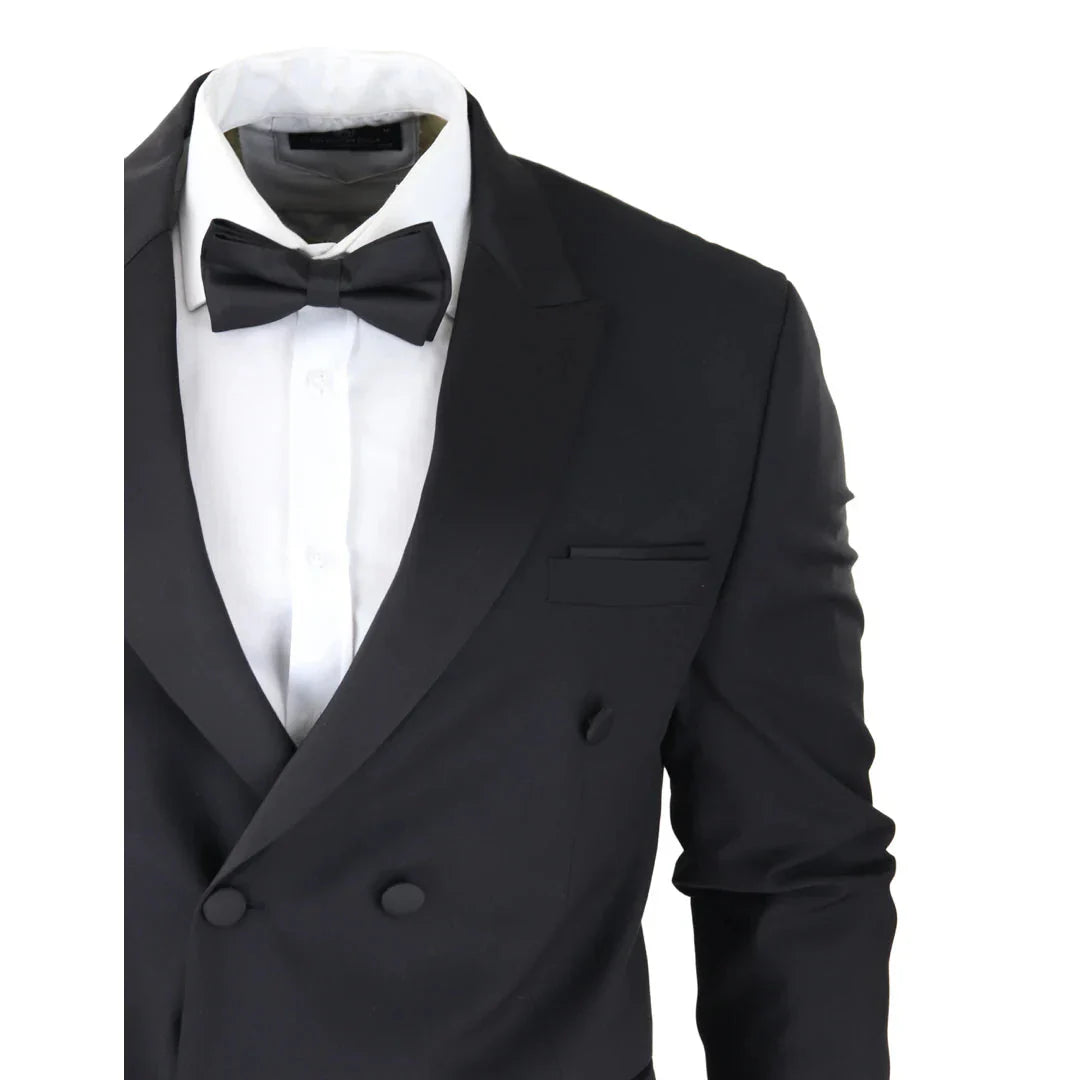 AK-22 - Men's Double Breasted Black Tuxedo Dinner Wedding Suit