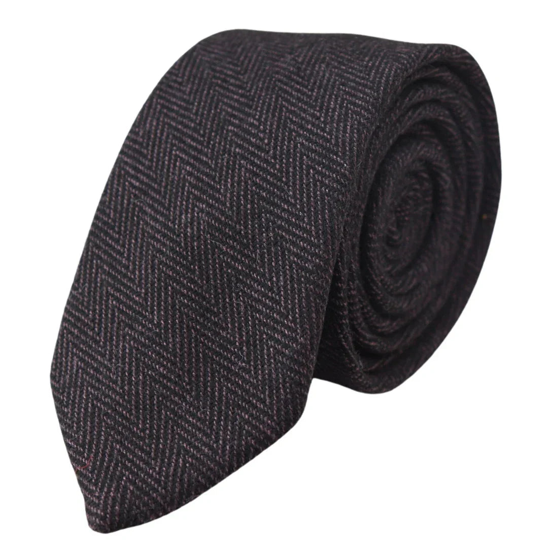Men's Tweed Plum Herringbone Tie & Pocket Square Set