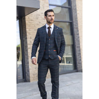 Archer - Men's Navy Checked Herringbone Tweed 3 Piece Suit