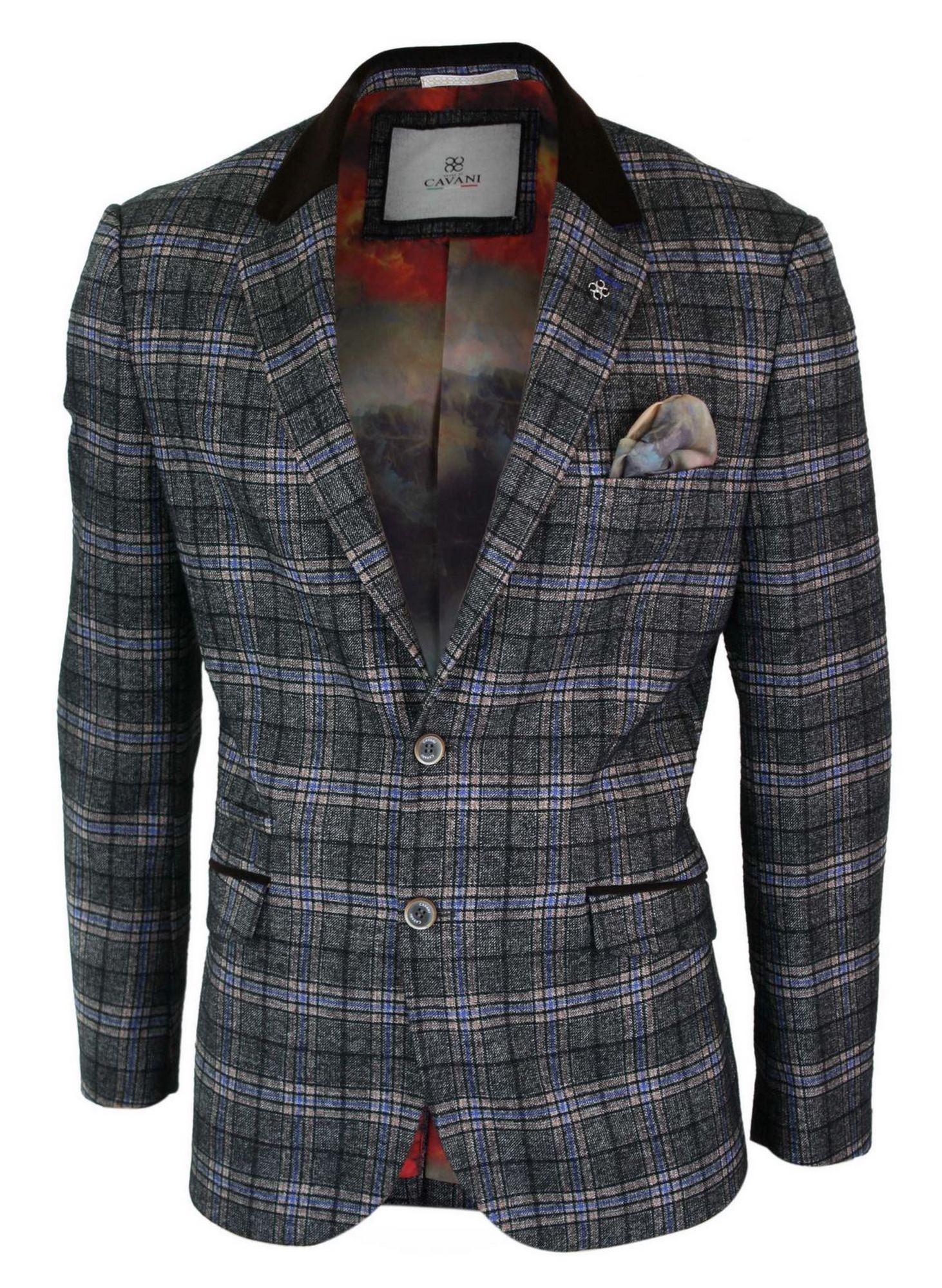 Cavani Archie - Mens Vintage Tweed Check Blazer Jacket-Black
