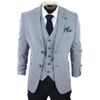 Baresi Men's 3-Piece Grey and Navy Contrasting Classic Summer Check Suit