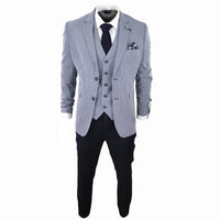 Baresi Men's 3-Piece Grey and Navy Contrasting Classic Summer Check Suit