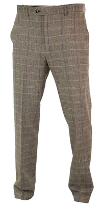 Mens Herringbone Tweed Check Peaky Blinders Trousers Wool Vintage Classic