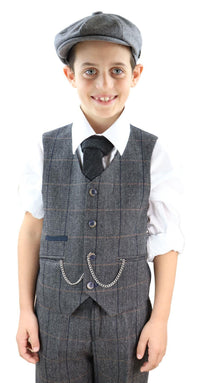 Boys Grey Tweed 3 Piece Peaky Blinders Suit Albert - Wedding Suit