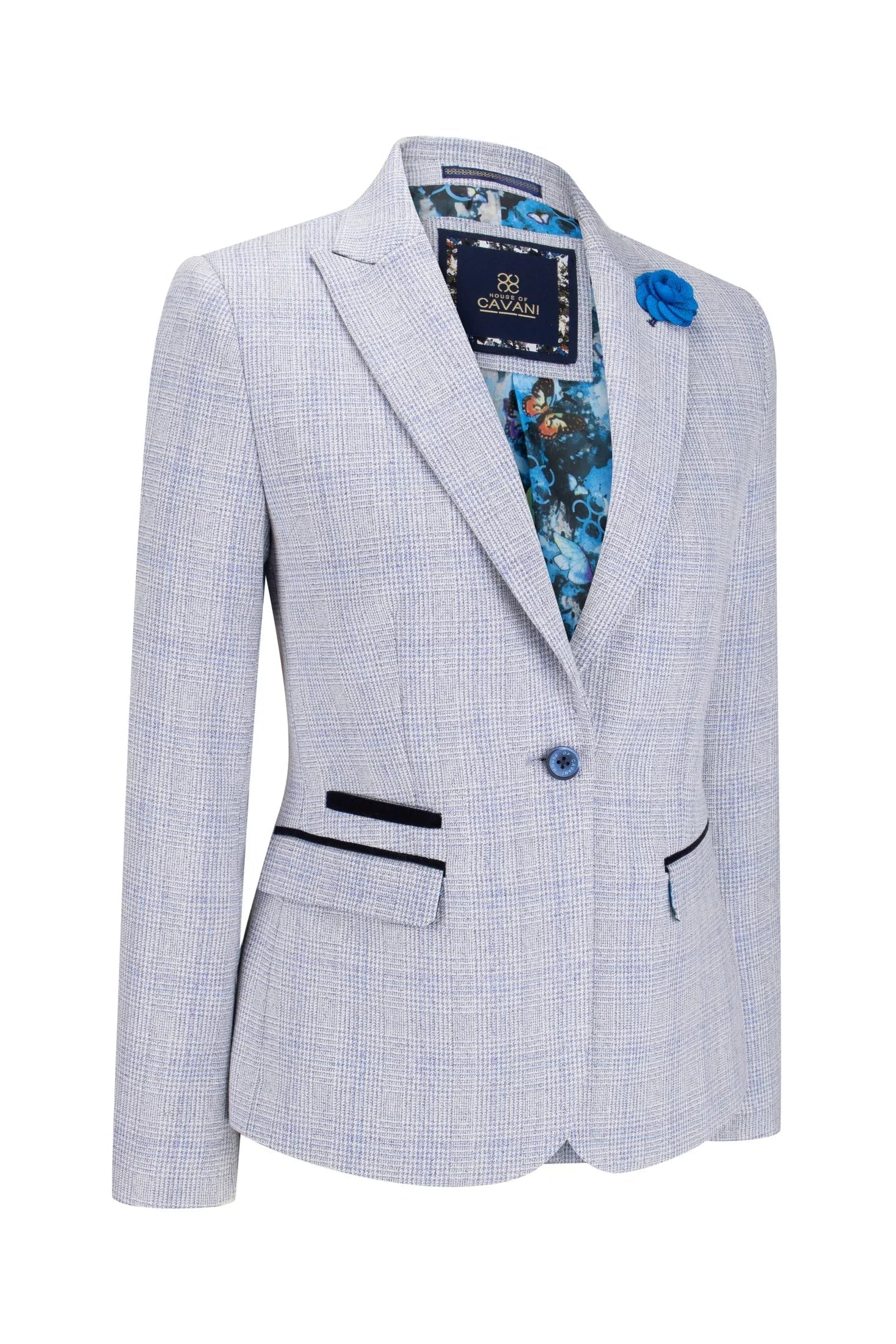 Womens Light Blue Tweed Blazer
