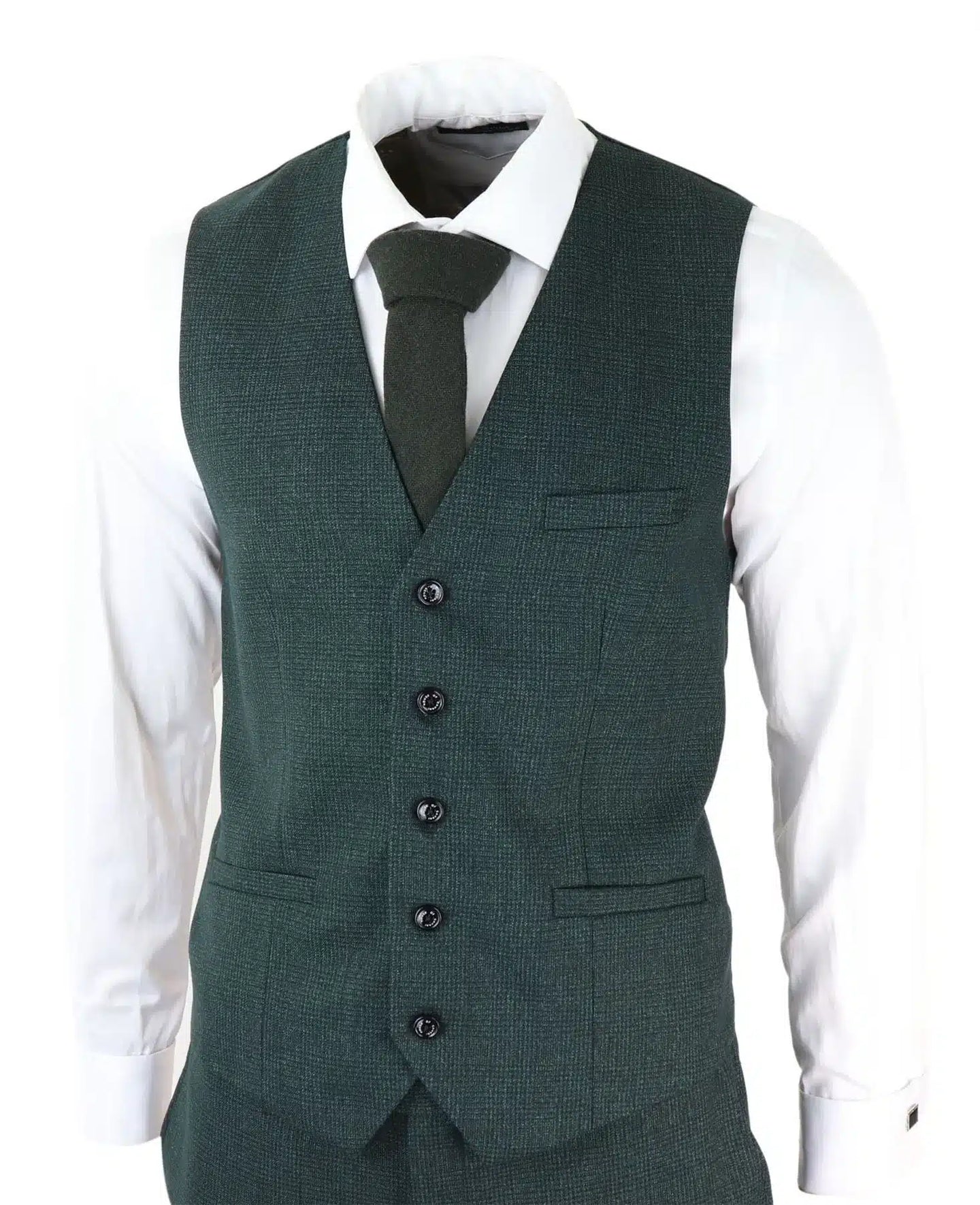 Mens 3 Piece Check Suit Tweed Olive Green Tailored Fit Wedding Peaky Classic