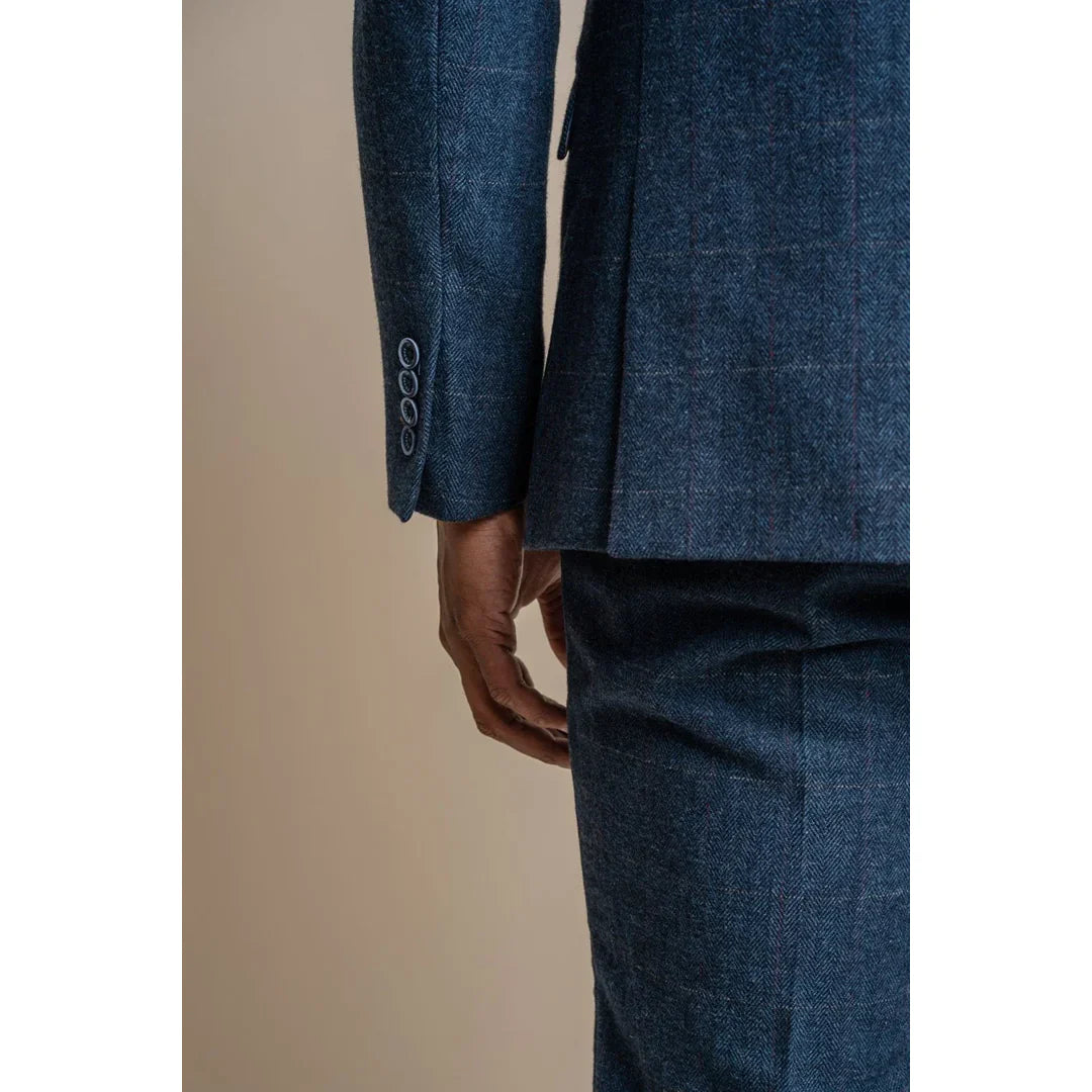 Carnegi - Men's Navy Check Tweed Blazer