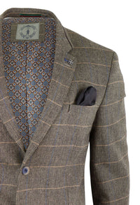 Mens Herringbone Check Vintage Blazer - Cavani Albert-Tan