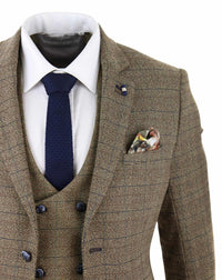 Cavani Ascari - Men's 3 Piece Oak Brown Tweed Check Suit