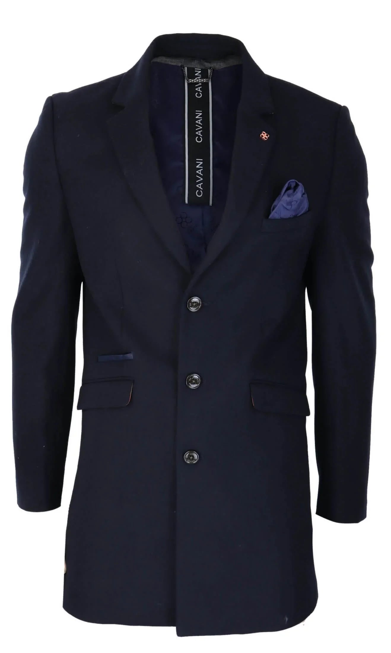 Cavani Mens Classic 3/4 Length Navy Overcoat