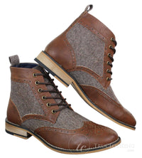Cavani Sherlock - Mens Leather & Tweed Herringbone Ankle Boots