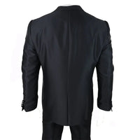 Men's Black 3-Piece Wedding Suit with Silver Cravat and Embellished Waistcoat