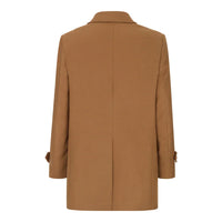 Men's Wool 3/4 Camel Tan Overcoat Classic Button Down Collar Shoulder Patch