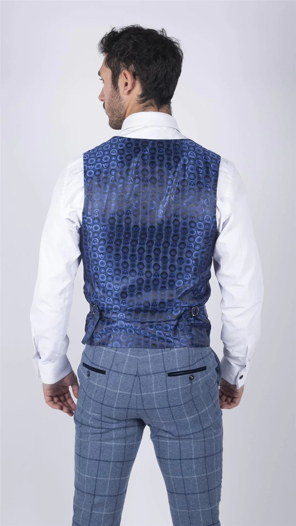 Mens Marc Darcy Light Blue Navy Check 3 Piece suit Smart Casual Tweed Slim Fit Clinton