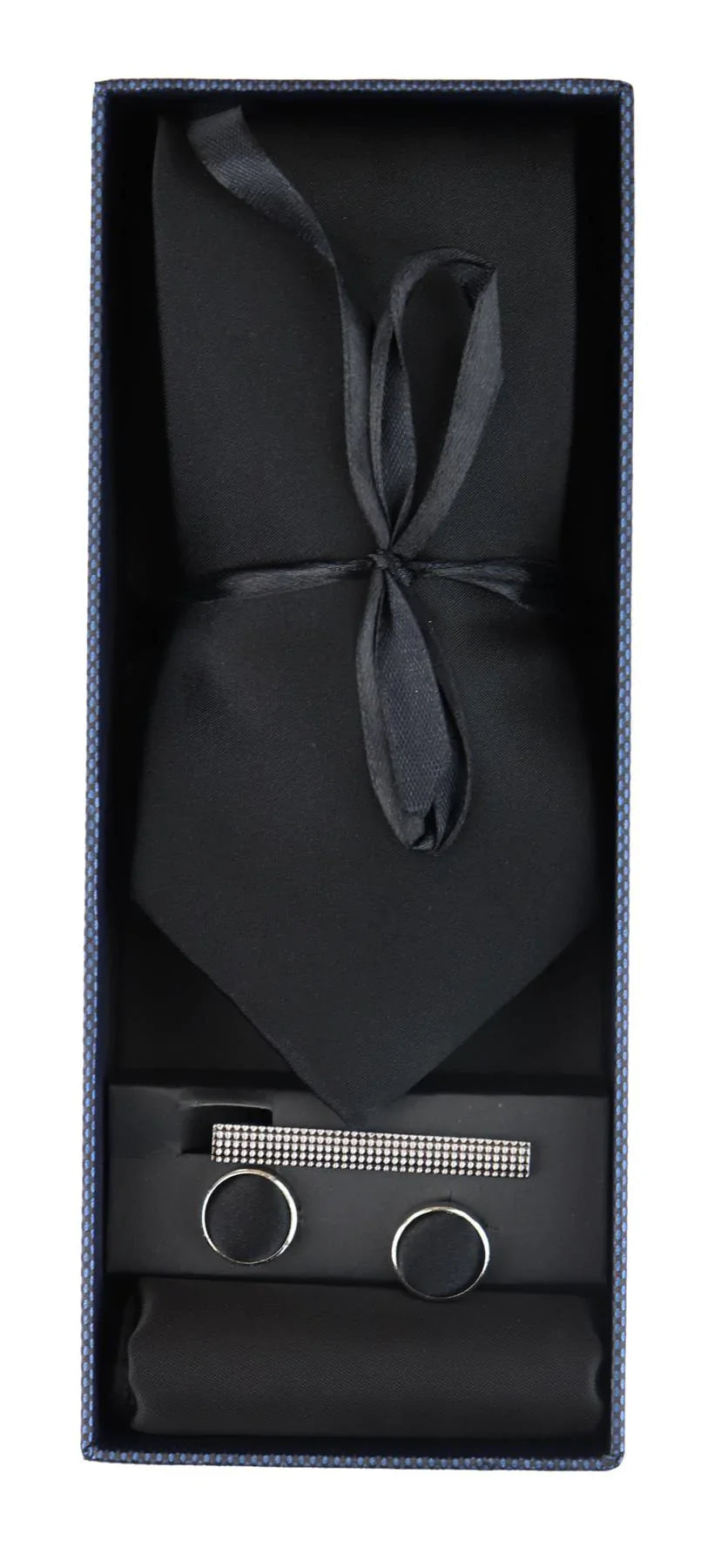 Satin Silk Black Tie Gift Set Pocket Square Cuff Links Tie Shiny Satin