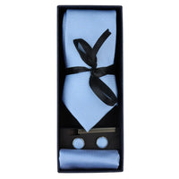 Diamond Neck Blue Tie Gift Set Pocket Square Cuff Links Pin Tie For Shirt Satin