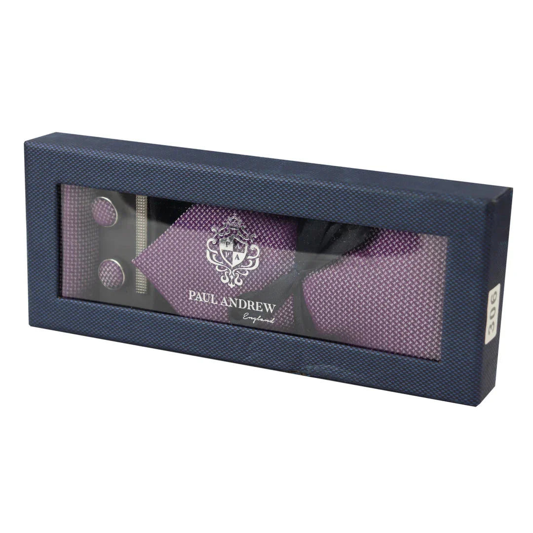 Diamond Neck Lilac Tie Gift Set Pocket Square Cuff Links Pin Tie For Shirt Satin