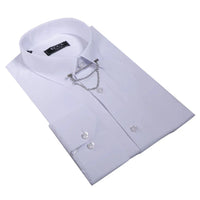 Men's White Button Down Poplin Shirt With Bar & Chain Formal Classic