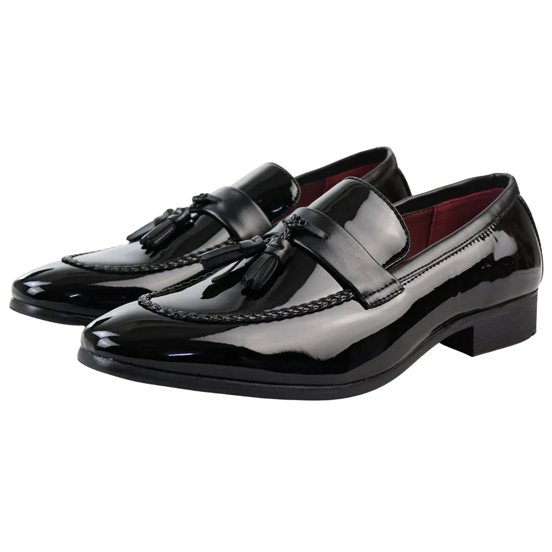 Men's Patent Tassel Slip On Black Loafers