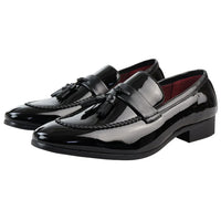 Men's Patent Tassel Slip On Black Loafers