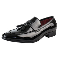 Men's Patent Tassel Slip On Black Loafers